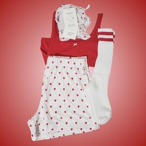 American Eagle Pajama Set Tank, Shorts & Socks Gift Set Medium White Hearts ❤